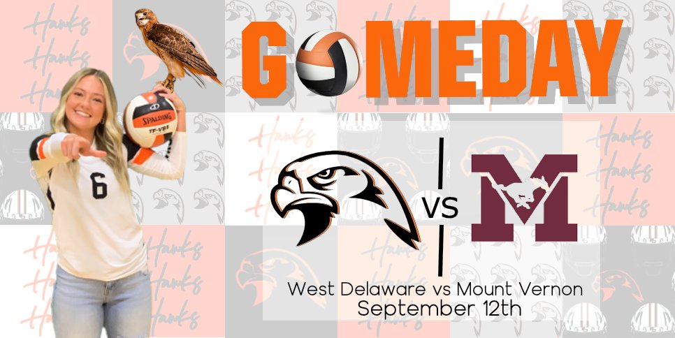 WestDelawareAD's tweet photo. The Hawks head to Mount Vernon tonight for a WaMaC East matchup with the Mustangs!  Let's Go Hawks!!! @wdhawkvb https://t.co/6lqPvAweea