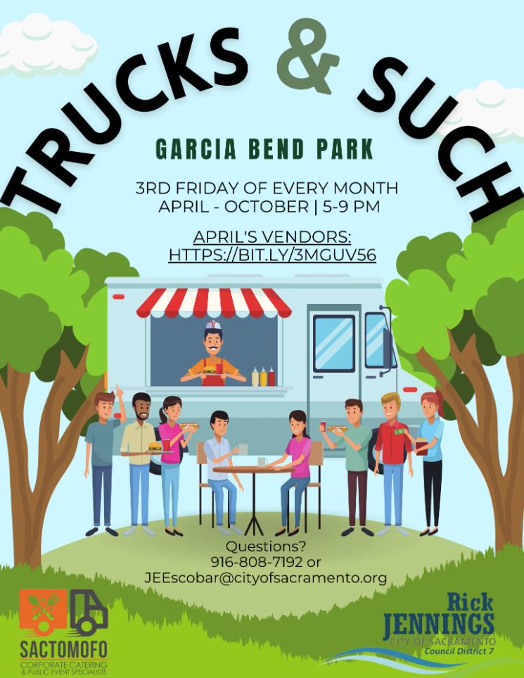 Don't miss out on TRUCKS &amp; SUCH!  Councilmember Rick Jennings, II and SactoMoFo present: TRUCKS &amp; SUCH - Garcia Bend Food Truck Mania!  Join them on the 3RD FRIDAY of every month from 5-9 pm for some delicious food &amp;  fun! 
#sacramento #shrapio #shra #SPZ #lashelledozier #fun