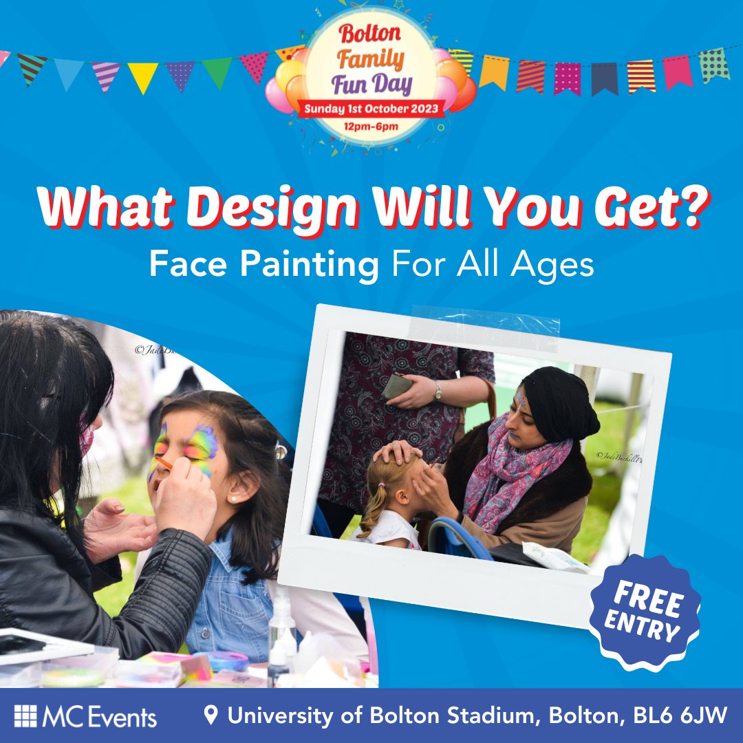 Face the Fun: What's Your Painting Pick? 🖌

👇 Drop your imaginative ideas in the comments and inspire others with your creativity! 😄

#FamilyFunDay #BoltonEvents #KidsDayOut #BFFD23 #BoltonFamilyFunDay #FacePaintFantasy #ExpressYourself #ForAllAges #BoltonEvents 🎨🖌🎉