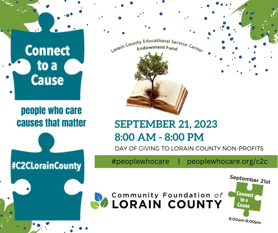 Save the date!

September 21, 2023, 8 AM - 8 PM, is Connect to a Cause Day, Lorain County's giving day hosted by @connectcarematr. 

Your donation empowers the ESC Endowment to support teachers with grants in their pursuit of educational excellence.
#peoplewhocare