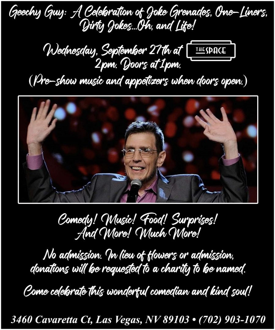 johnnykats's tweet photo. Celebration of life set for #geechyguy Sept. 27 @thespacelv #Vegas #RJNow https://t.co/gDfDt2mUP0