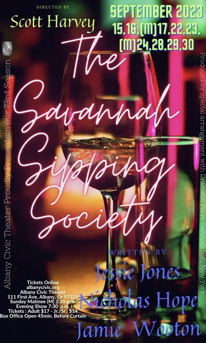 The Savannah Sipping Society runs September 15-30. In-person and on-demand streaming tickets are available at the link in our bio 🍷

#thesavannahsippingsociety #albanycivictheater #ACT #albanyoregon #communitytheatre #downtownalbany #willamettevalley