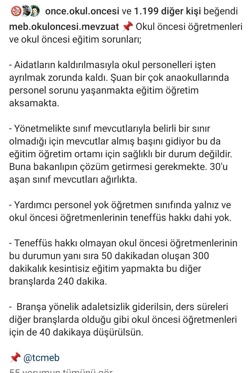 Her branşta 40 dk olan ders süresi okul öncesinde 50 dk. Üstelik aralıksız 5 saat çalışma angaryadır. İnsan haklarına aykırıdır. #okulonceside40dkolsun
#tcmeb