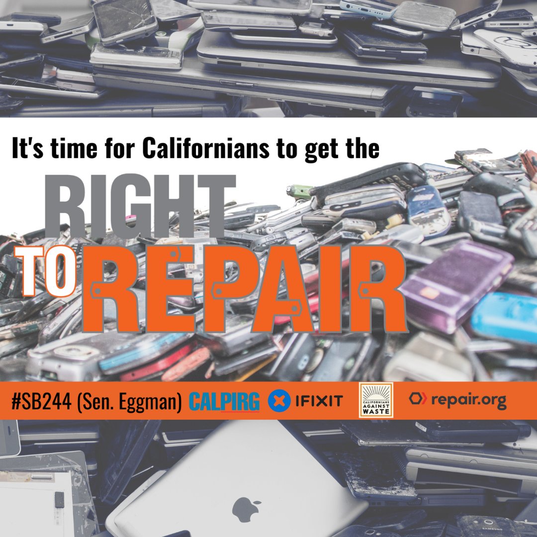 What do @Apple repair businesses, environmentalists, IP lawyers and consumer groups all have in common?! They support the #RightToRepair Act by @SenSusanEggman This common-sense bill would reduce e-waste and repair costs for consumers. Assembly vote 9/14/23 #SB244.