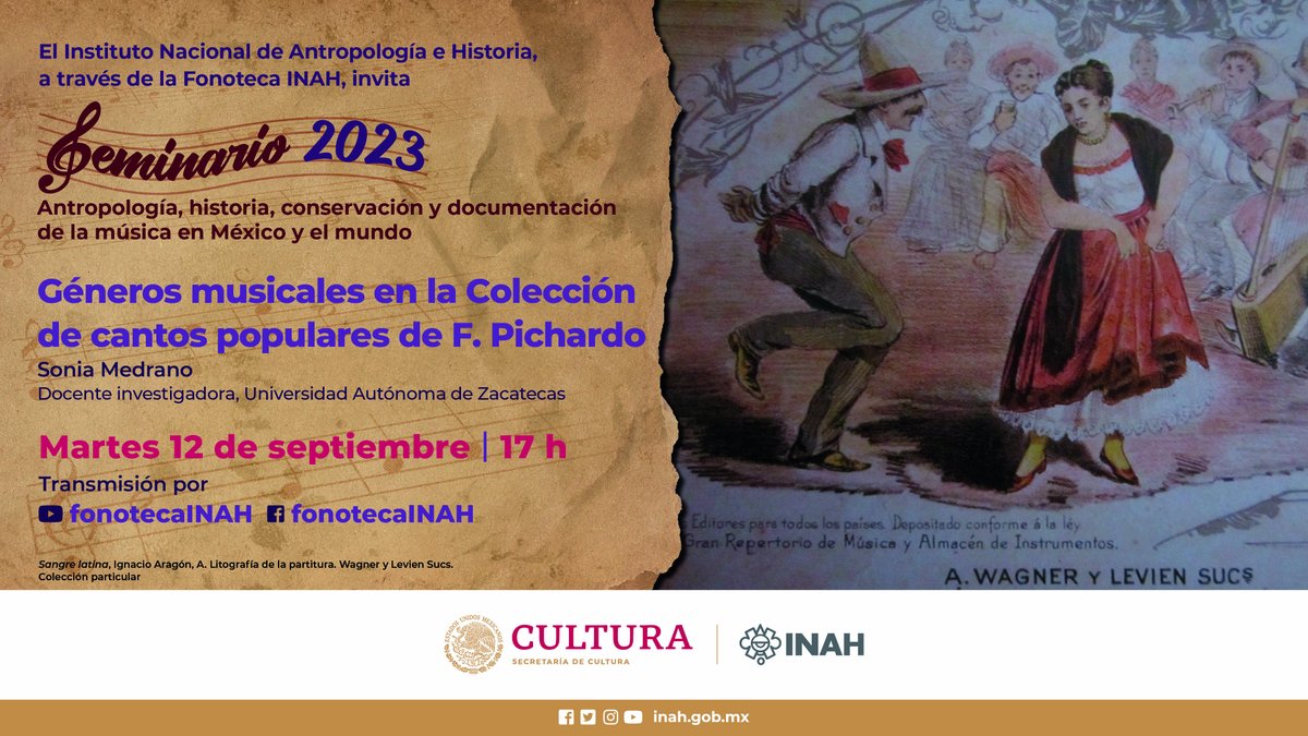 ¡Celebremos nuestras músicas, cantos y danzas en el seminario! #FonotecaINAHinvita
Hoy en punto de las 17:00 horas
youtube.com/c/FonotecaINAH y facebook.com/Fonoteca-INAH-…