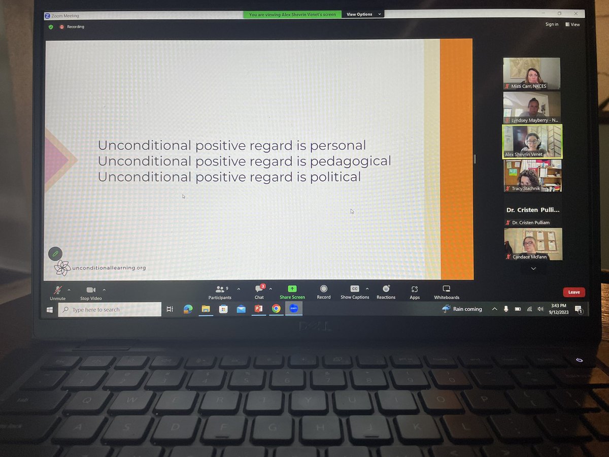 Wow! What a great learning experience listening to Alex Shevrin Venet discuss creating caring schools through unconditional positive regard! @AlexSVenet @NKCESKids1st #cultureofcare #ConnectGrowServe #unconditionalpositiveregard