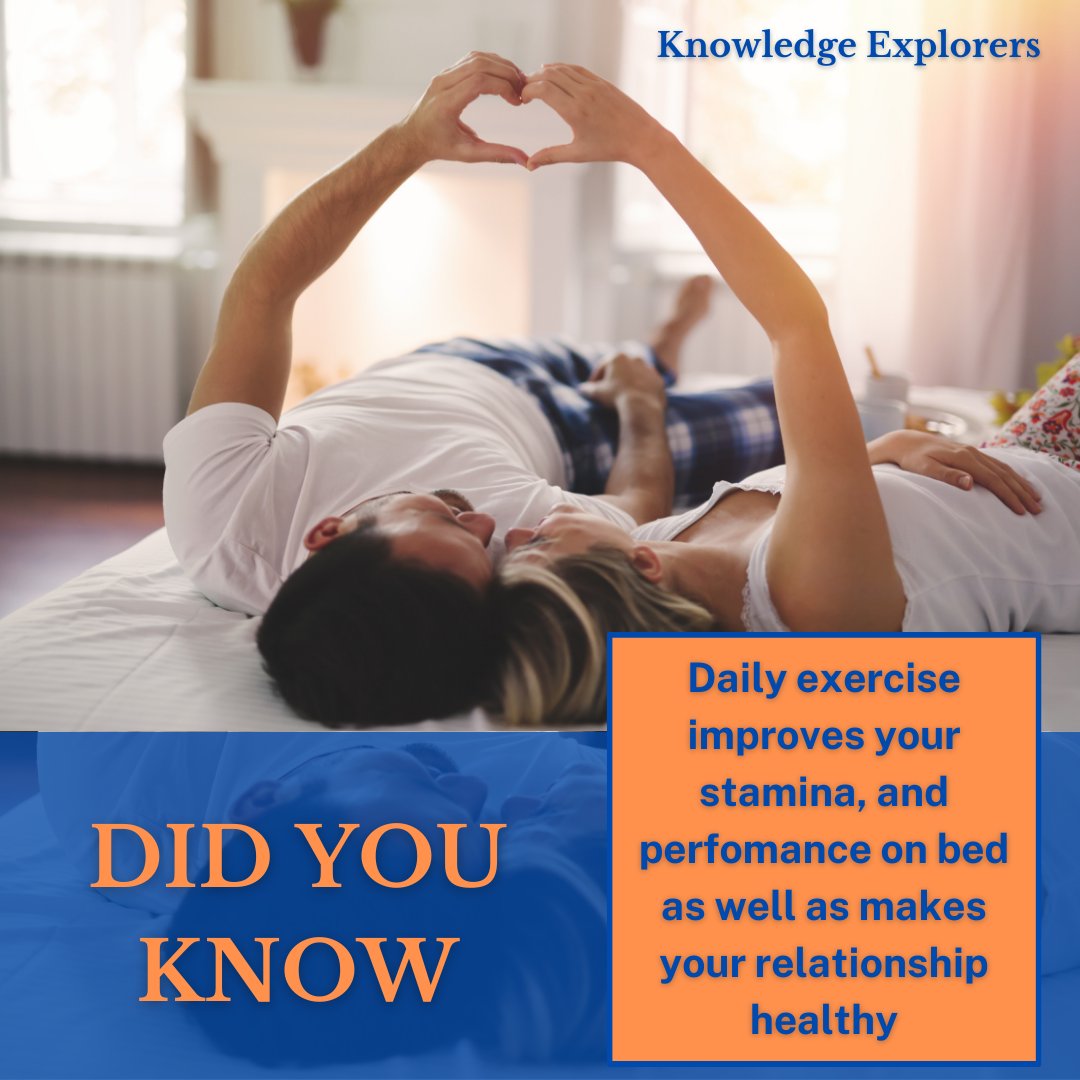 KnowledgeExp1's tweet image. Unlock the secrets to a healthier you and a happier relationship!🏋️‍♀️ Daily exercise isn&apos;t just about physical strength; it enhances stamina, performance, and intimacy. Dive into the world of knowledge with #KnowledgeExplorers and transform your life! #HealthyRelationships #StayFit