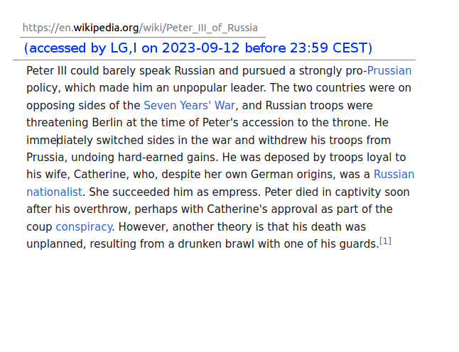 LGcommaI's tweet photo. "Peter III .. pursued a strongly pro-Prussian policy"

"[#PeterIII] withdrew his troops from Prussia, undoing hard-earned gains"

(Wikipedia) https://t.co/5f8rBsLRWj