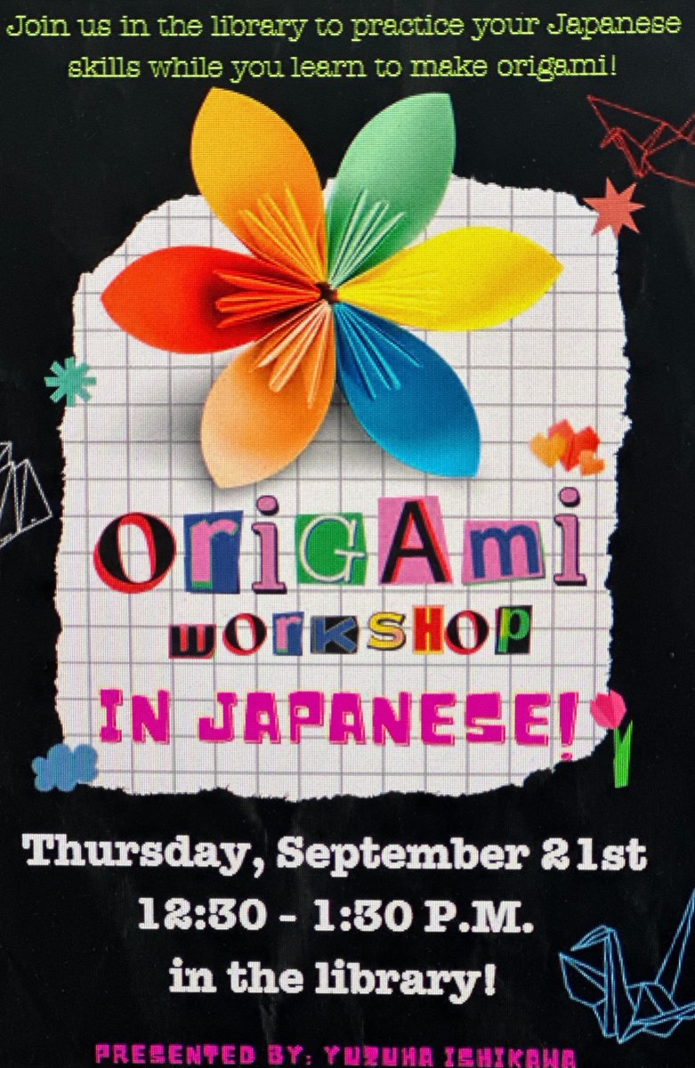 govista's tweet photo. 📚🇯🇵 Want to learn Japanese and improve your language skills? 🎉 Join us at the library and discover the joy of making origamis while practicing your Japanese! 🗣️🌸 #JapaneseLanguage #OrigamiWorkshop #LanguageLearning https://t.co/6IAdZaAmie