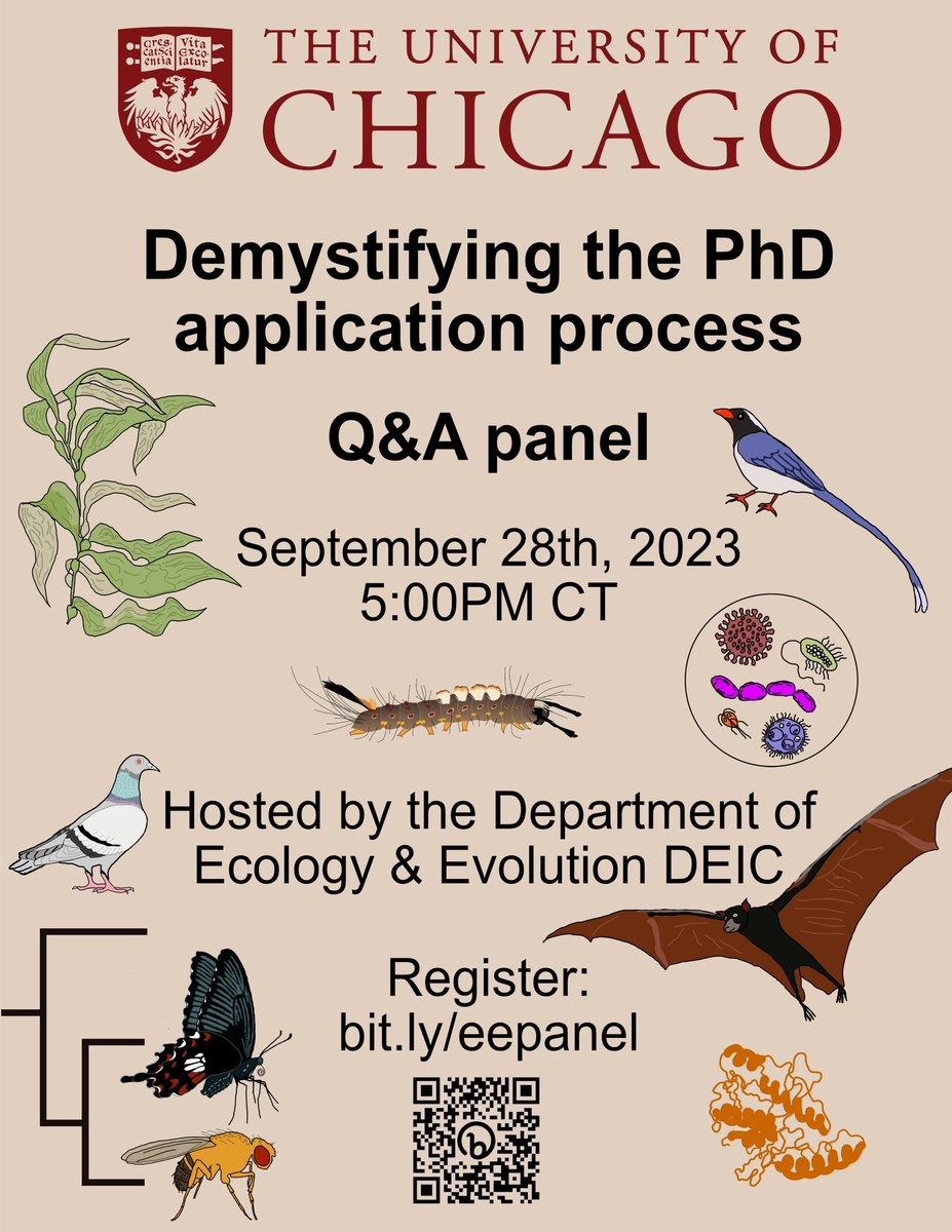 Come (virtually) join UChicago’s E&amp;E DEI PhD students in a casual discussion about applying to graduate school! Open to everyone interested in pursuing graduate school in Ecology and Evolution. Please share with those who might be interested! 🍃🧪🧬