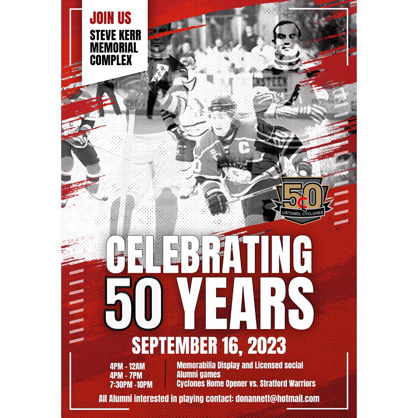 The Listowel Cyclones are celebrating 50 years of Junior Hockey! Click on the link below to read more about how this storied franchise has gotten here and how they are celebrating.
#GOJHL #listowelcyclones
gojhl.ca/cyclones-celeb…