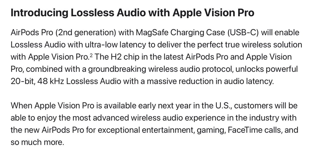 markgurman's tweet image. This slipped under the radar: Apple announced the AirPods and Apple Vision Pro ties reported on prior to the Vision Pro unveiling, but never discussed at WWDC. The release specifically calls out the USB-C version but if that’s true, the European Union should make some calls.