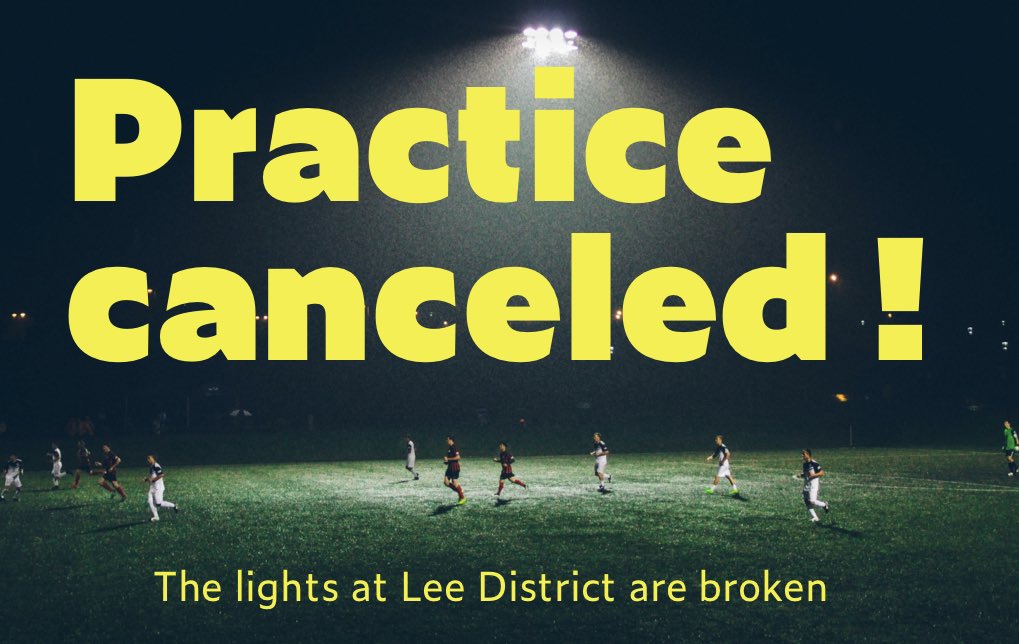 Marauders women’s practice is canceled tonight due to broken lights at the field !