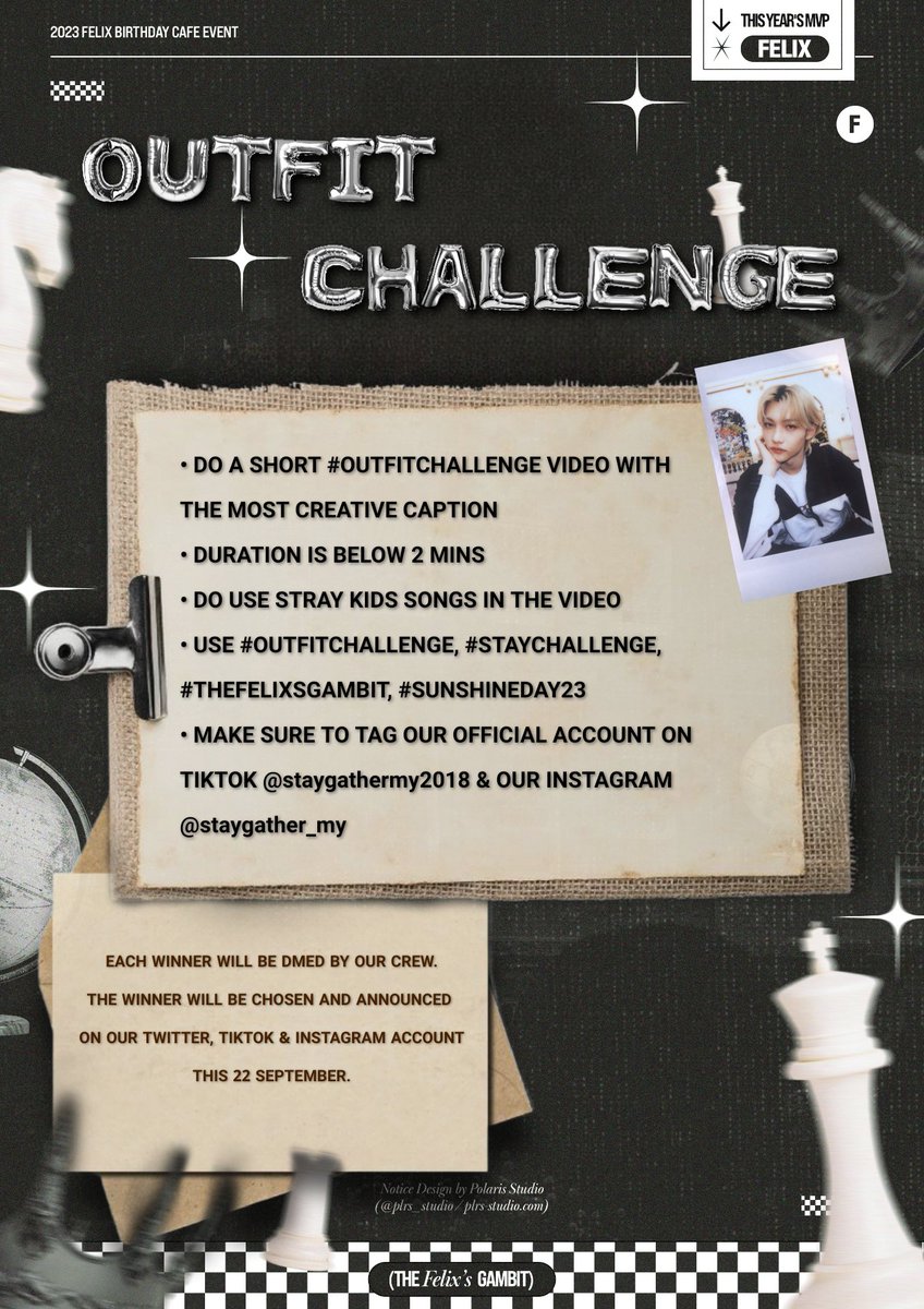 thefelixsgambit's tweet photo. Calling all attendees #TheFelixsGambit event and MY Stays to come and join the #outfitchallenge now!! Kindly read the T&amp;C before participate.

Make sure to put the tag and make your account on public! DM us or comment down below if you have any questions regarding the challenge❤️ https://t.co/X9Z5Ni478S