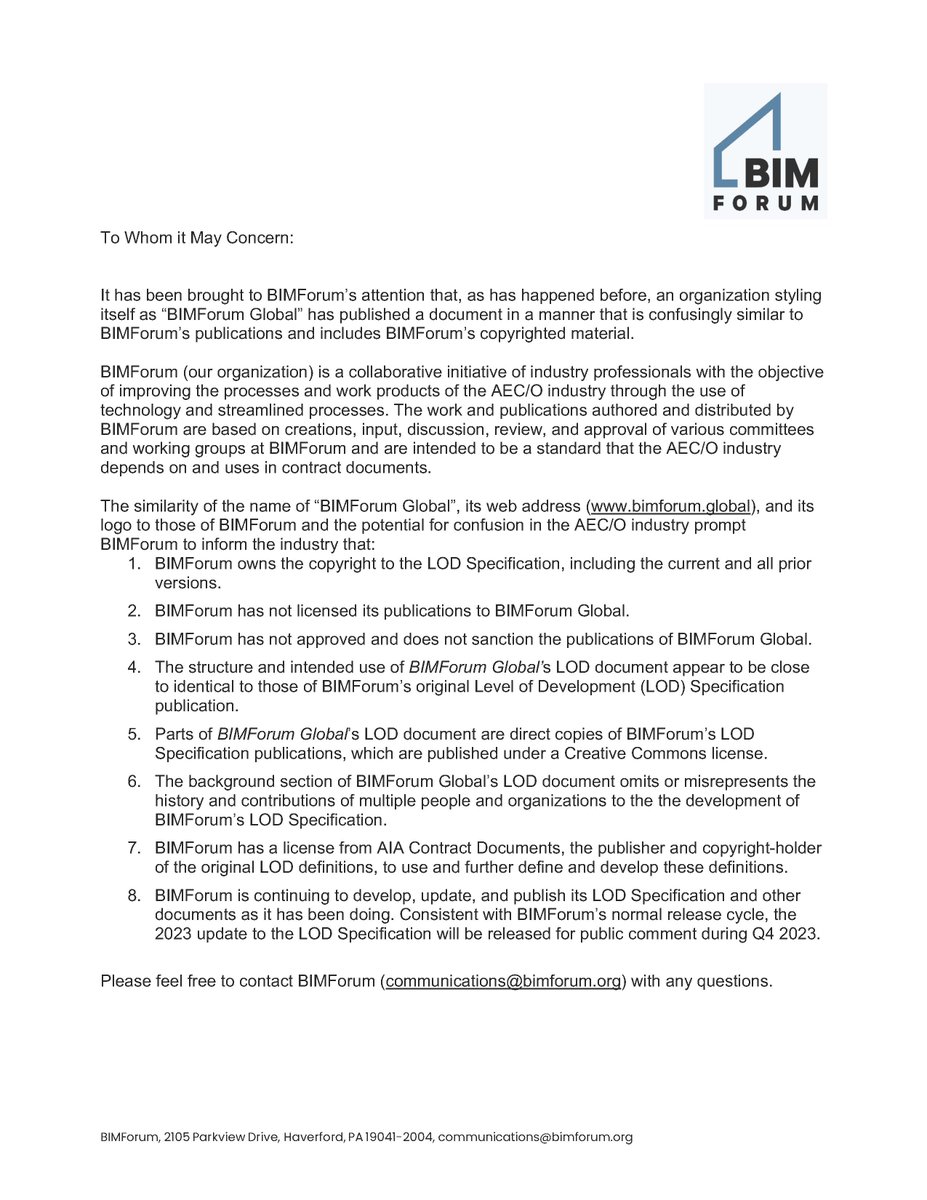 BrianSkripac's tweet image. Will the real #BIMForum please stand up? @theBIMForum releases statement on original content linkedin.com/feed/update/ur… #LevelOfDevelopment #LOD #BIM #VDC