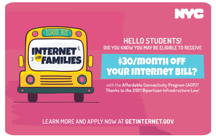 NYCHRA's tweet photo. All #NYC #PublicSchool families can get $30 off their internet. What are you waiting for?! Apply today: https://t.co/FMMbDPqHD9
#BackToSchoolWithACP #ACP20Million #20MConnectedThxToACP @MayorsPEU https://t.co/xKVjwB9F93