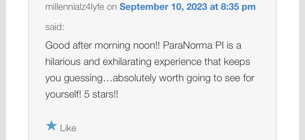 ParaNormaPI's tweet photo. Thanks millennialz4lyfe for the review! @VancouverFringe 

#paranormapi #goodaftermorningnoon #paranorma #vancouverfringe https://t.co/G9YNmKQlAX