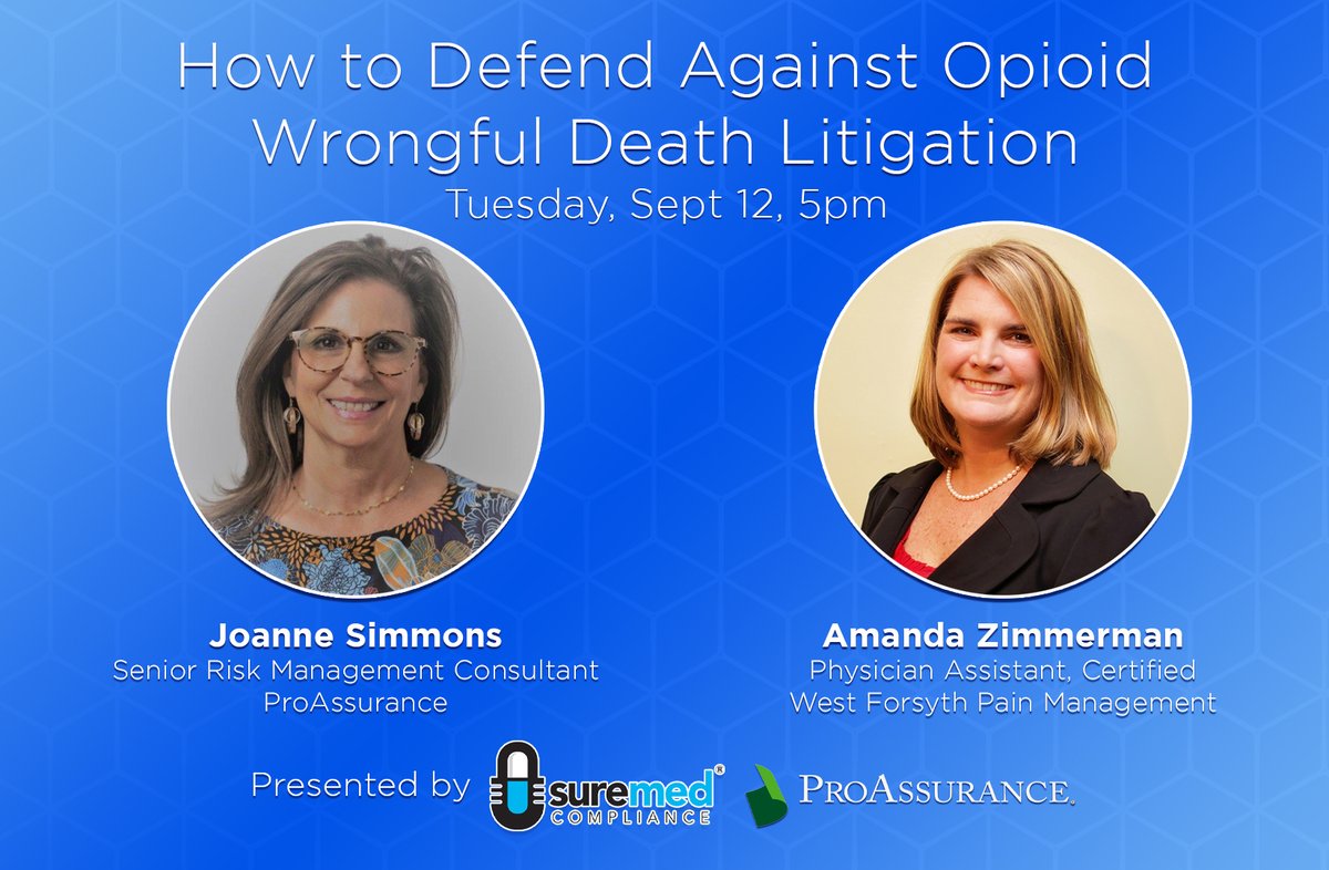 SureMedComp's tweet photo. There's still time to register for the "How to Defend Against Opioid Wrongful Death Litigation" seminar! Please follow the link below to catch the presentation from Joanne Simmons of @ProAssurance and Amanda Zimmerman.

https://t.co/qLij4rrwtq

#painmanagement #pain #education https://t.co/k1wxmyYBWw