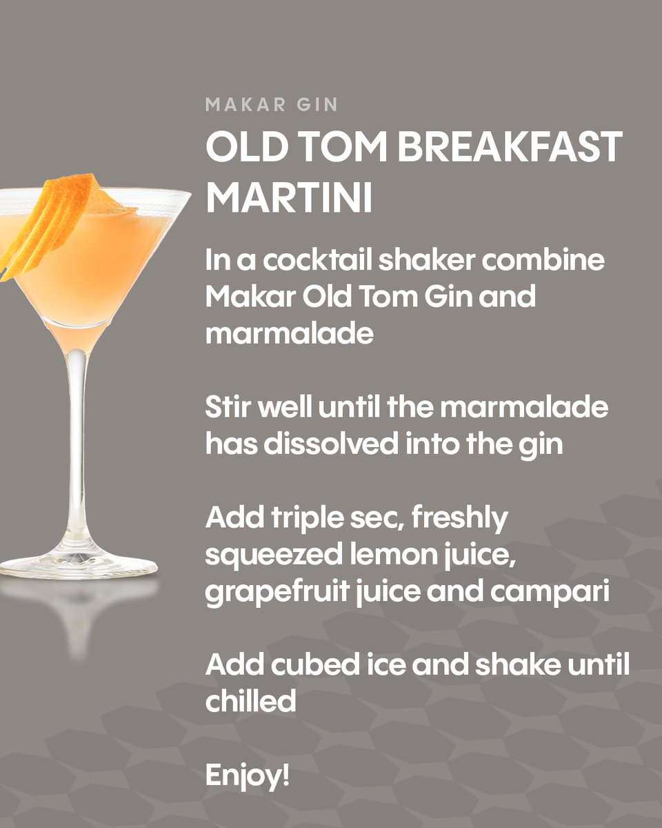 MakarGlasgowGin's tweet photo. Old Tom Breakfast Martini

Originally developed by legendary bartender Salvatore Calabrese and also known as ‘The Marmalade Cocktail’.

Find this recipe alongside over 20 different recipes on our website, here’s a link: https://t.co/vUDhaKxz0w https://t.co/MLd9Wb3foD