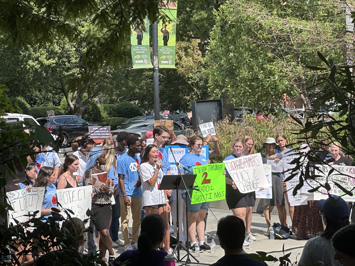 The young people are still speaking passionately, unfazed by the direct sun. Some aging reporters, however, had to find the shade.