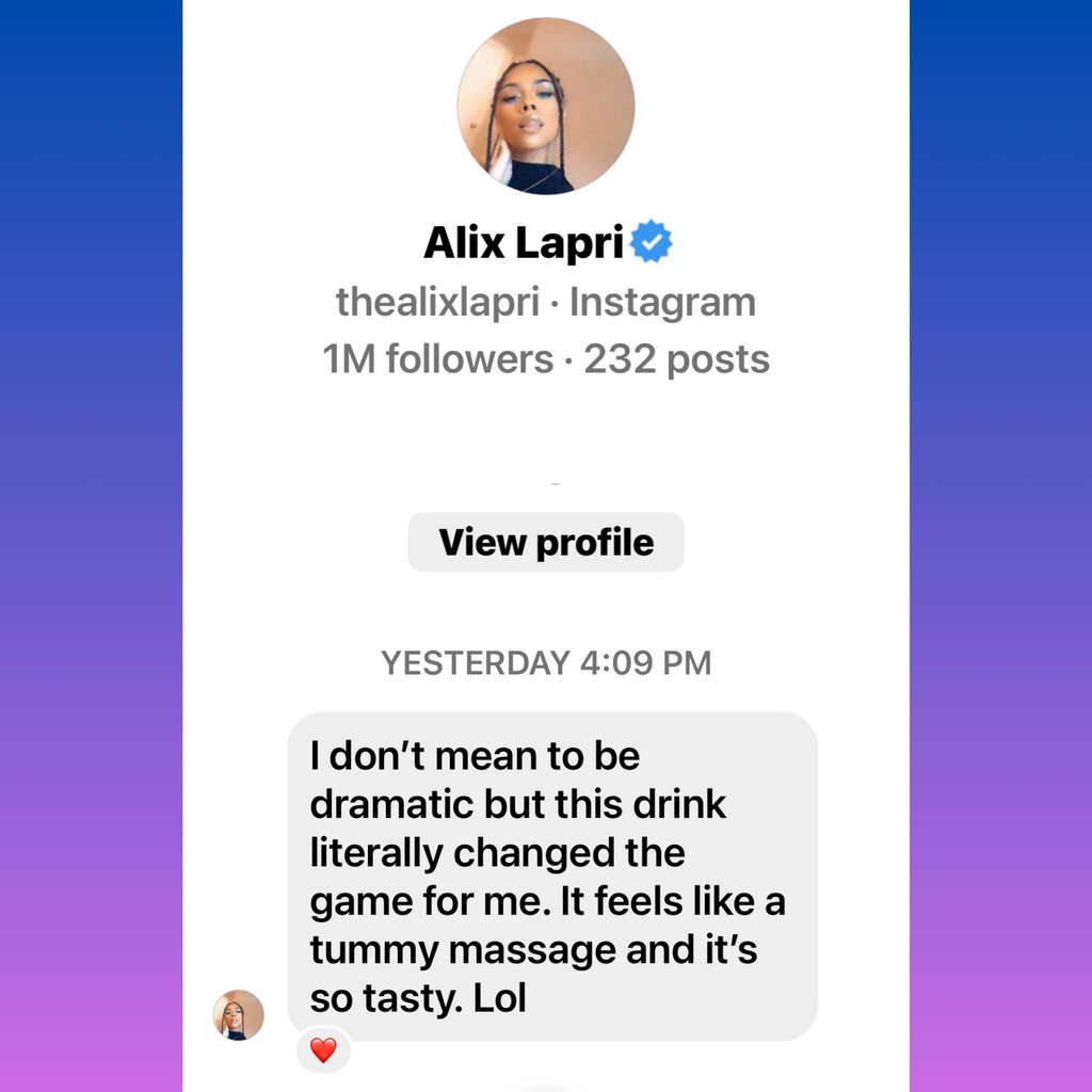 DoctorDsLive's tweet photo. @thealixlapri sent us this IG DM yesterday!  No drama here, other than that she's an actress and singer! When a drink is this good, it's definitely worth a share! Alix, we are honored, thank you for the love!! 
.

#stomachpain #gutfriendly #bloating ⁠#guthealing #ibs #Atlanta https://t.co/0D2rsKNDuj