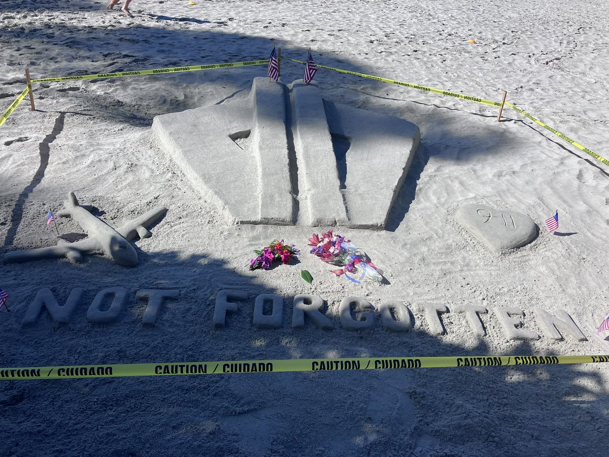 The 911 sand sculpture at Baby beach. 
 #NeverForget911