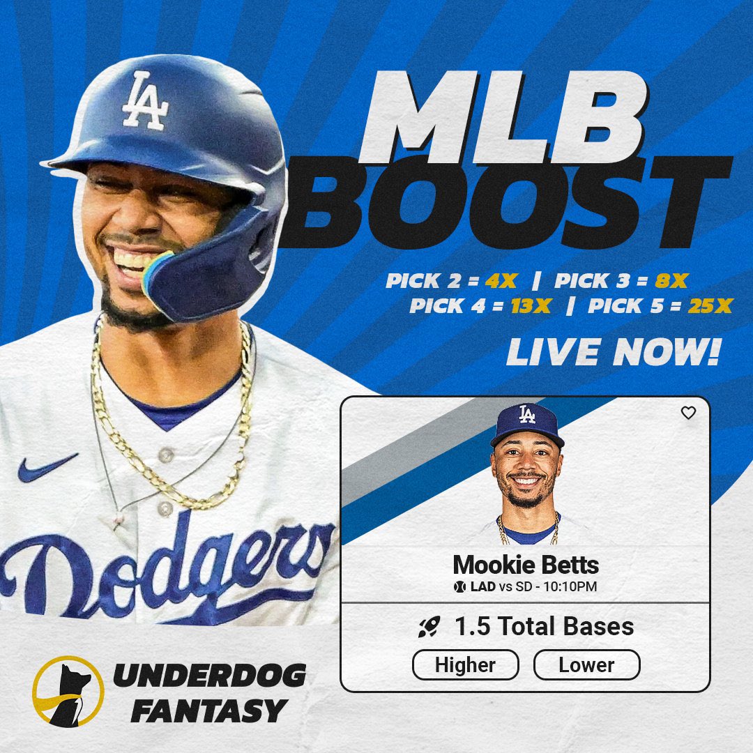 fuzzyfromyt's tweet photo. We have finally partnered up with Underdog Fantasy! 🚨

They have a Mookie Betts pick ‘em BOOSTED TO 25X right now..

Don’t miss out! Use code FUZZY to get up to a $100 deposit bonus 🔥

Sign up here:
https://t.co/0Cbg6xwoR3 https://t.co/HuKvHvr9Ed