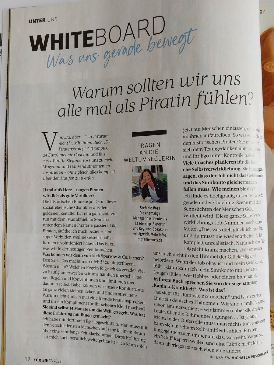 Ich glaube, unser #Kanzler hat die Kolume in der "Für Sie" vom 19.07. gelen. #Piraten #Piratin #Scholz
