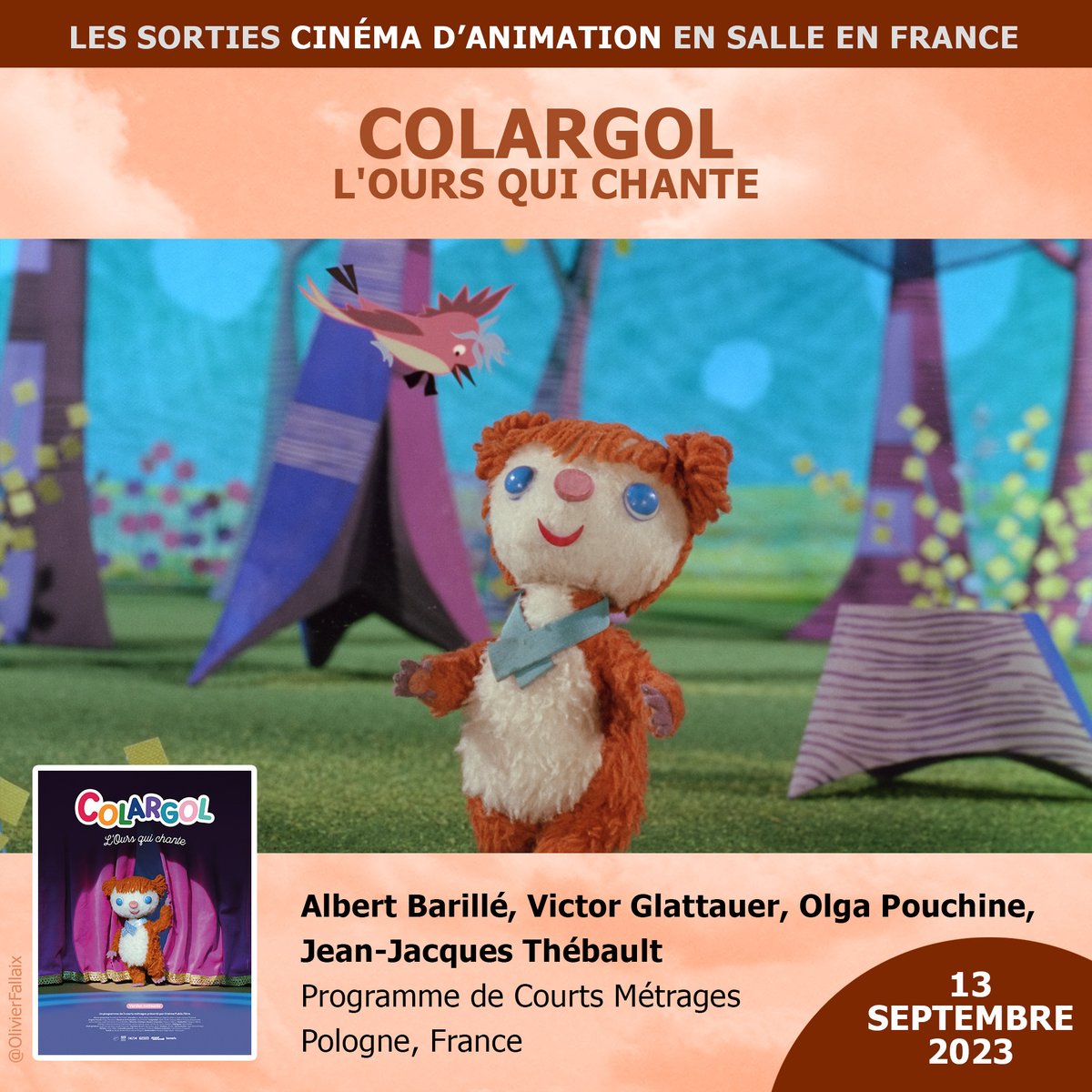 L'ANIMATION au CINÉMA cette semaine : Colargol - L'ours qui chante, 3 épisodes de cette série réalisée en stop-motion dans les années 1970 par le studio polonais Se-ma-for et produite par Albert Barillé. Le programme a fait l'objet d'une très belle restauration.