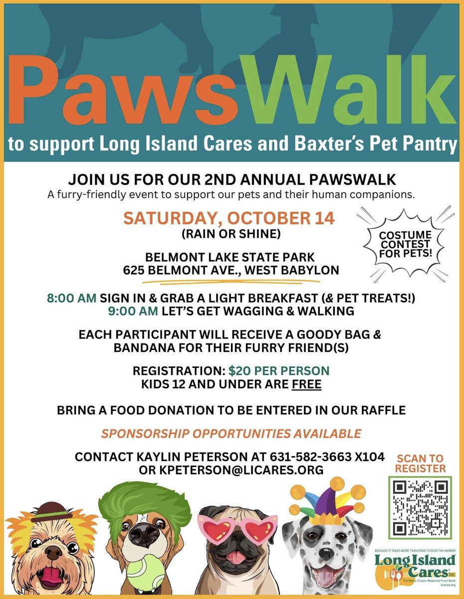 LongIslandCares's tweet photo. Join us for our 2nd annual Paws Walk! 🐾 This event is all about giving back to our furry companions. 🐶🐱 For more information, visit this link: https://t.co/BKWynrXs6q 📣 #PawsWalk #PetLove #CommunitySupport https://t.co/caKsFi3k0y