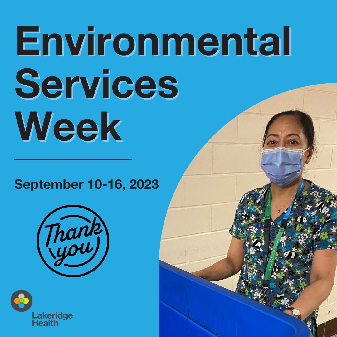 LakeridgeHealth's tweet photo. This week is #EnvironmentalServicesWeek (EVS). Every day, EVS team members at Lakeridge Health work diligently to keep our facilities clean, manage waste streams, porter patients, deliver specimen samples and equipment, and much more. Thank you for the work you do every day! https://t.co/KpISbYblBy