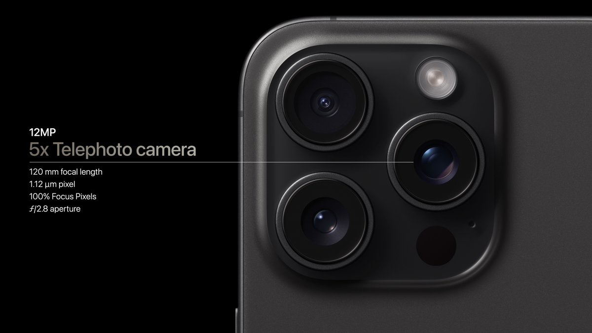 theapplehub's tweet photo. The iPhone 15 Pro Max features 5x optical zoom! #AppleEvent https://t.co/1hrxzqIbZR