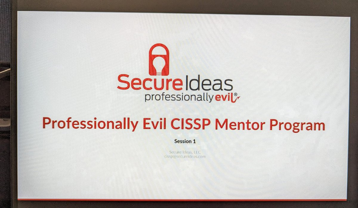 SocialEngrLady's tweet photo. Excited this course is starting today! I am ready for my journey to the CISSP.

#secureideas #CISSP #mentorship #antisyphontraining https://t.co/w3pbejMzHX
