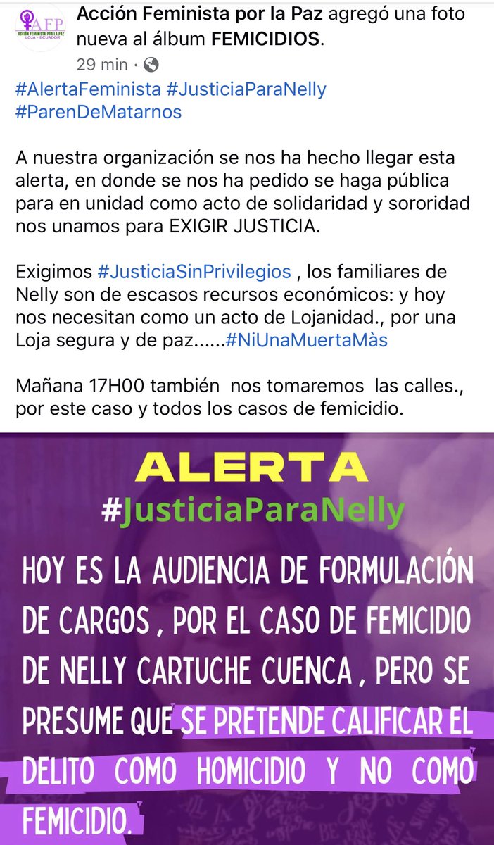johaortizv's tweet photo. ¡Estamos vigilantes! El sistema judicial debe garantizar #JusticiaParaNelly #NiUnaMenos https://t.co/5aDbu4RwUa