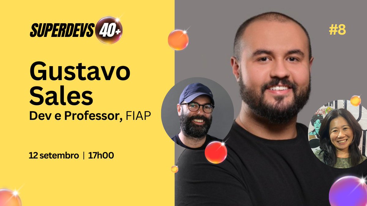 danvitoriano's tweet image. Hoje recebo meu amigo Gustavo Sales, engenheiro de software e professor da FIAP, para uma aula sobre Next.js. Trabalhei com o Gustavo em 2020 no Pagbank e usávamos o Next em nossos projetos! às 17h no meu YoutUBE: link.devs40mais.com.br/superdevs8 #devs40mais #programação