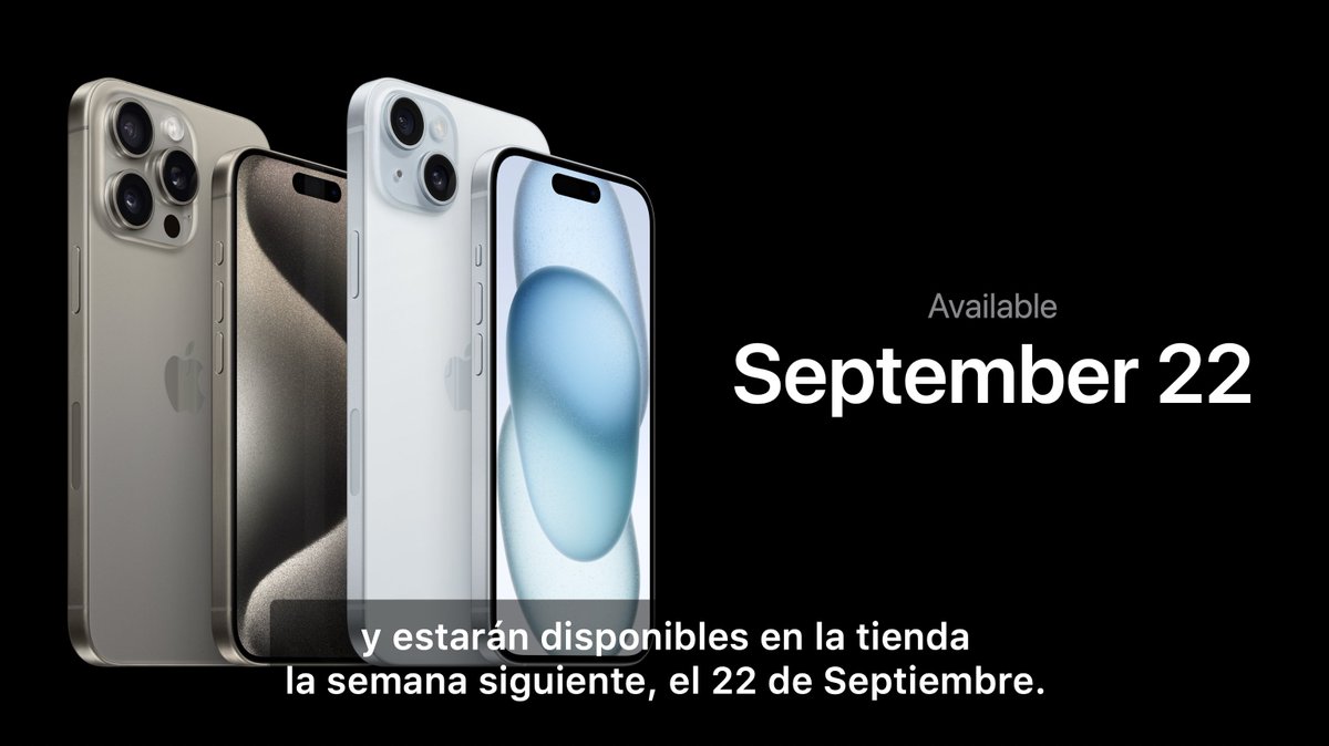 MxApple's tweet photo. Este es el nuevo iPhone 15 Pro. Listos para ordenar este viernes y disponibles el 22 de Septiembre. El mismo precio para el 15 Pro y 100 USD más para el 15 Pro Max. #AppleEvent Así Tim Cook despide el evento. https://t.co/STZmNkkd3W