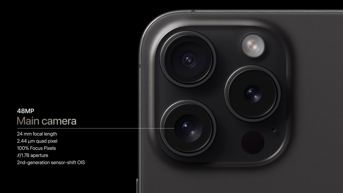كاميرا ايفون 15 برو دقتها 48 ميكا بكسل مع مميزات جديدة في التصوير 
#iPhone15Pro 
#AppleEvent