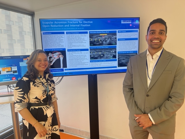 MonteEinstAnest's tweet photo. Our Regional Anesthesia Director Dr. Elilary Montilla Medrano (left) and our former Chief Resident Dr. Jashvin Patel presented their research at @esra_society World Congress in Paris this past weekend! @Jashvin is currently a #RegionalAnesthesa Fellow at @HSpecialSurgery https://t.co/9Ns3iBzXmV