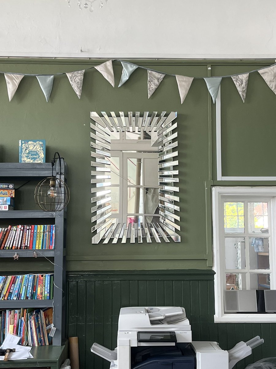 SnaintonSchool's tweet photo. Some new additions to our library after kind donations from our village community. Homemade bunting made and donated just for us and a beautiful mirror to add to the library #LoveReading #SchoolLibrary https://t.co/a7vWOpEzRp