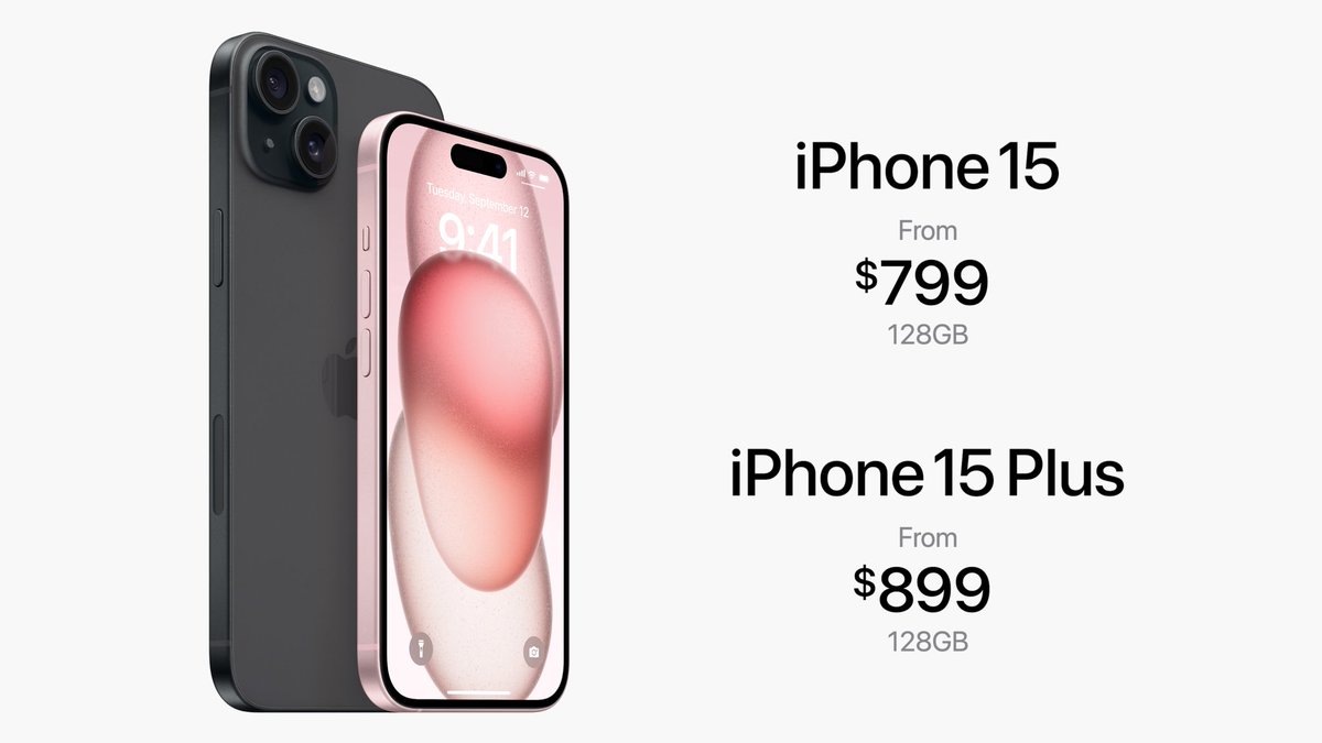 سعر ايفون 15 يبدأ من 799 دولار أمريكي
وايفون 15 بلس يبدأ من 899 دولار أمريكي
#iPhone15 
#iPhone15Pro 
#AppleEvent