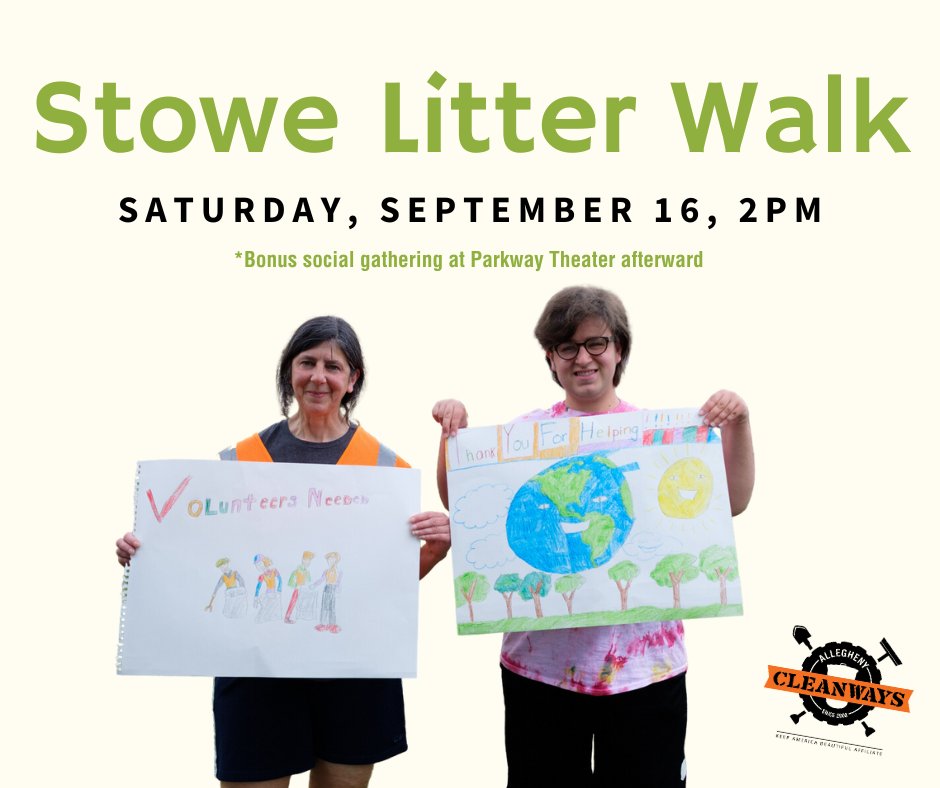 AlleghenyCW's tweet photo. Join us in Stowe Twp this Saturday for an afternoon litter walk and social gathering at Parkway Theater w/ drink specials courtesy of @AbjurationBrew! 

Registration >>>>https://t.co/dznKwWacO7

#Stowe #MckeesRocks #Litter #LitterWalk #Storox #Pittsburgh https://t.co/ReKhdZgYEc