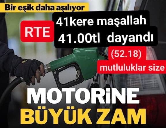 Bu gece yarısından itibaren motorinin litresine 2 lira zam gelecek.

Zamla birlikte motorinin litre fiyatı yaklaşık olarak İstanbul'da 40 TL’ye, Ankara'da 40,54 TL'ye, İzmir'de 40,71 TL’ye yükselecek.

Böylece motorinin litresinde ilk kez 40 lira eşiği aşılmış olacak. #ZamYağmuru