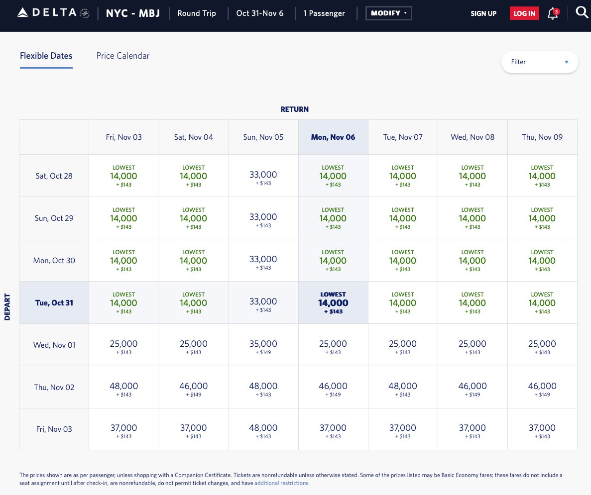 Delta nonstop flights to #Jamaica from NYC for $315 R/T or 14k SkyMiles + t&amp;f.
Details.. bit.ly/44M0GNP

Screenshot via Delta