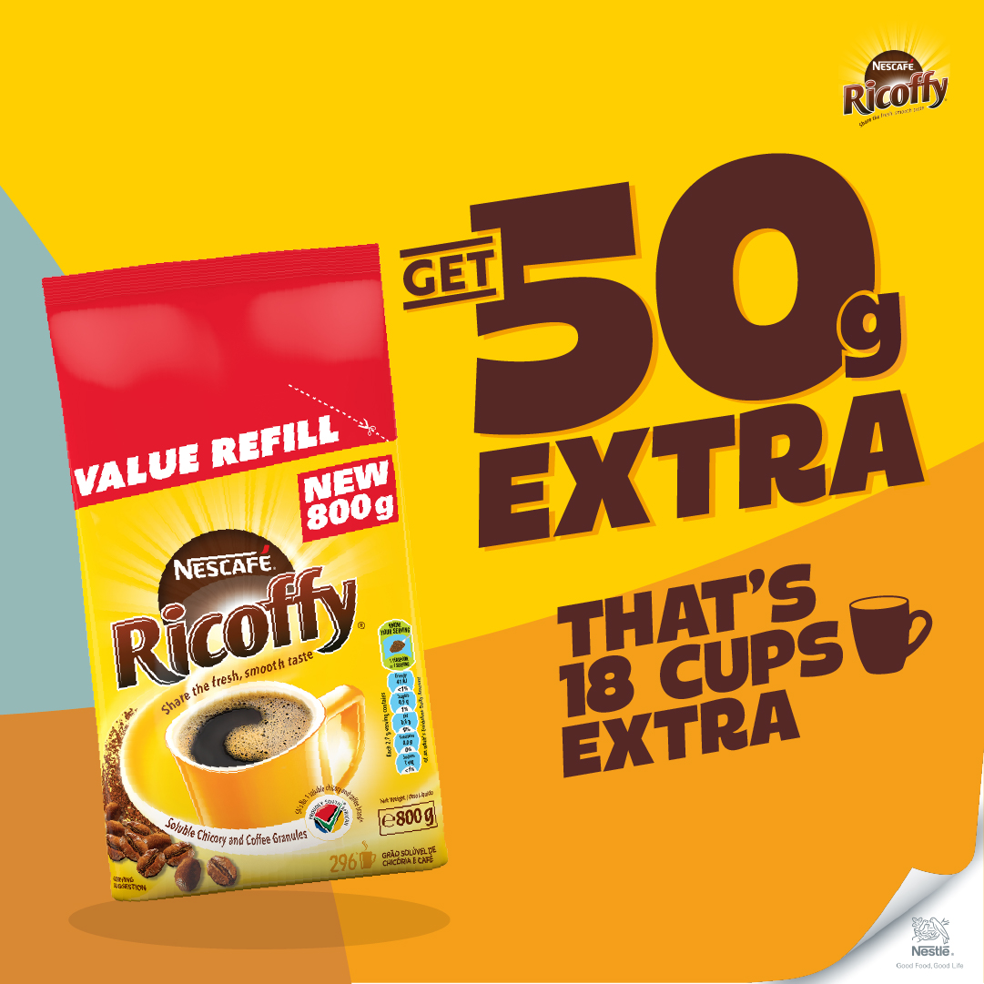 NescafeRicoffy's tweet image. Phinda mzala nge-NESCAFÉ RICOFFY 800g Value Refill pack.
#NescafeRicoffy #50gExtra 
#800gValueRefillPack
