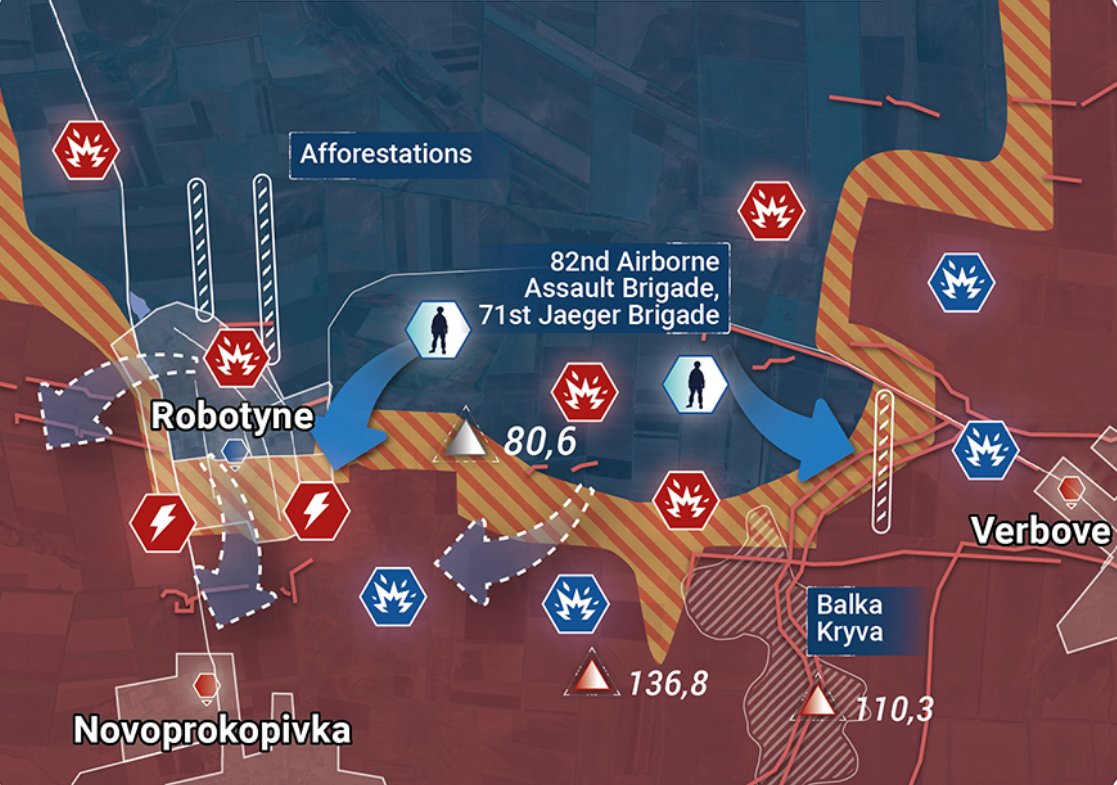 The assault on the positions of the Russian Armed Forces continues south of Orikhiv. Ukrainian troops have advanced between #Rabotyne and #Verbove, and are now trying to reach Novoprokopivka.