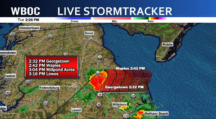 ⛈ HEADS UP IN EASTERN SUSSEX COUNTY...

A *Strong Thunderstorm* near Ellendale is moving east at 15 mph.

Prepare for 40+mph wind gusts and heavy rain in places such as Georgetown, Milton, and Lewes over the next half hour or so.