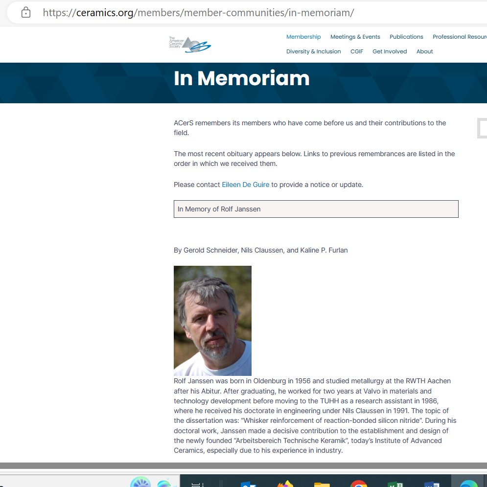 I have just known the tragic and sad news that our colleague and friend, Prof. Rolf Janssen, has passed away. Rest in peace, Rolf.
🙏🙏

In Memoriam ceramics.org/members/member…