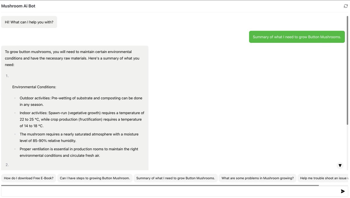 Are you interested in Button Mushroom farming? Together with our Mushroom farmers, over 5 years we have compiled a best practice guide which you can download as a free E-book.  Also ask our fully trained Mushroom Ai Bot anything FREE. 

🚀freshinabox.org/mushroom

#PowerdbyDanAi
