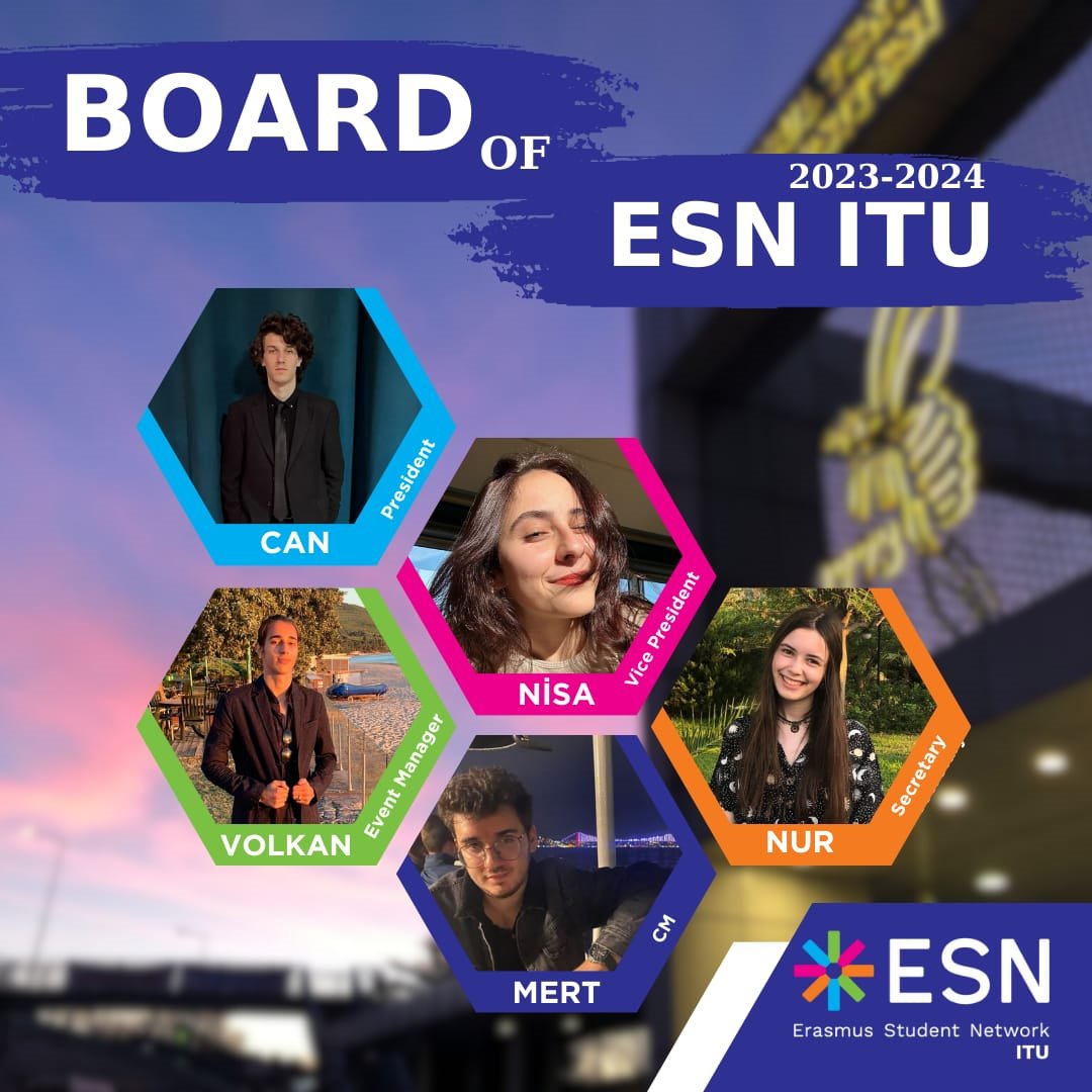esnitu's tweet photo. Board of ESN ITU 2023-2024 
President | Serdar Can ŞİVETOĞLU 
Vice President | Nisa Akkök 
Secretary | Nur YILDIZ 
Event Manager | Volkan Debreli 
Communication Manager | Mert Uzuner  
#beeyourselfwithESNitu #18YearsStrong #PioneersSince2005 https://t.co/brHNAyGIRR