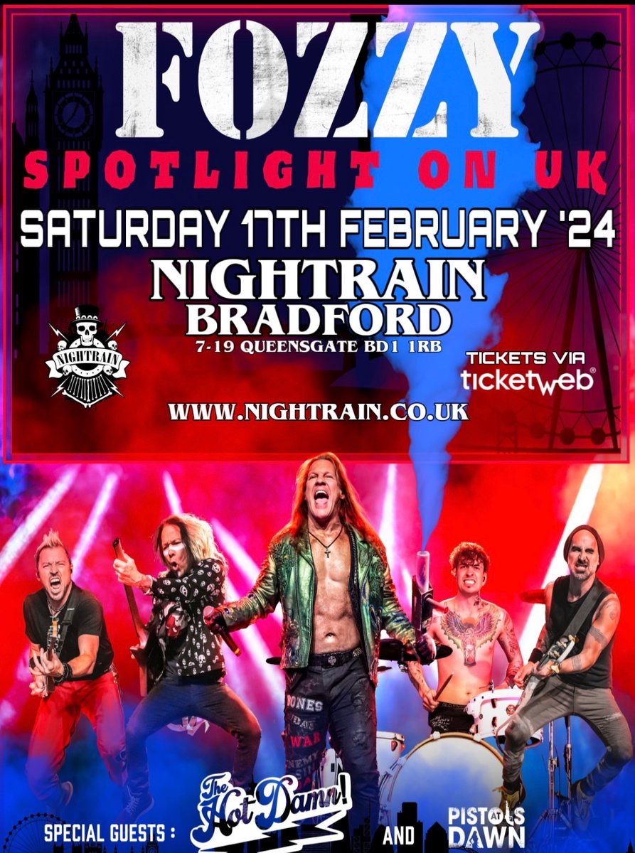 Nightrain Music Venue - Bradford (@nightrainvenue) on Twitter photo 🔥FOZZY🔥
Hits The Train 🚂
SATURDAY 17TH FEB ‘24
➕Supports
💥The Hot Damn!
💥Pistols At Dawn
👇🏻
ticketweb.uk/event/fozzy-sp…
<a href="/FOZZYROCK/">FOZZY</a>
<a href="/TheHotDamnUK/">The Hot Damn!</a>
<a href="/_PistolsAtDawn_/">Pistols At Dawn</a>
<a href="/bradford2025/">Bradford 2025</a>
<a href="/TicketWebUK/">TicketWeb UK 🤘</a>
<a href="/visitBradford/">Visit Bradford</a>
<a href="/IAmJericho/">Chris Jericho</a>
<a href="/thedukeofmetal/">Rich Ward</a>
<a href="/TalkIsJericho/">Talk Is Jericho</a>
<a href="/WWE/">WWE</a> 🔥FOZZY🔥
Hits The Train 🚂
SATURDAY 17TH FEB ‘24
➕Supports
💥The Hot Damn!
💥Pistols At Dawn
👇🏻
ticketweb.uk/event/fozzy-sp…
<a href="/FOZZYROCK/">FOZZY</a>
<a href="/TheHotDamnUK/">The Hot Damn!</a>
<a href="/_PistolsAtDawn_/">Pistols At Dawn</a>
<a href="/bradford2025/">Bradford 2025</a>
<a href="/TicketWebUK/">TicketWeb UK 🤘</a>
<a href="/visitBradford/">Visit Bradford</a>
<a href="/IAmJericho/">Chris Jericho</a>
<a href="/thedukeofmetal/">Rich Ward</a>
<a href="/TalkIsJericho/">Talk Is Jericho</a>
<a href="/WWE/">WWE</a>